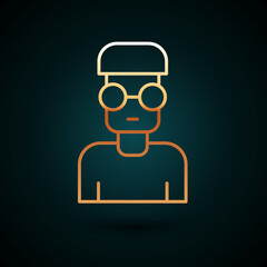 Gold line Nerd geek icon isolated on dark blue background. Vector