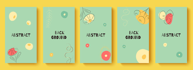 Trendy set of templates for social media. Abstract floral background for social media stories. Editable vector illustration in style 