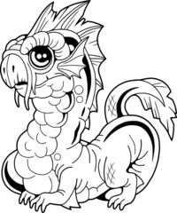 cartoon cute little dragon coloring book funny illustration