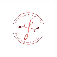 Flower handwriting rose gold logo design initial letter f vector for women's, beauty, salon, massage, cosmetic or spa brand luxury logo