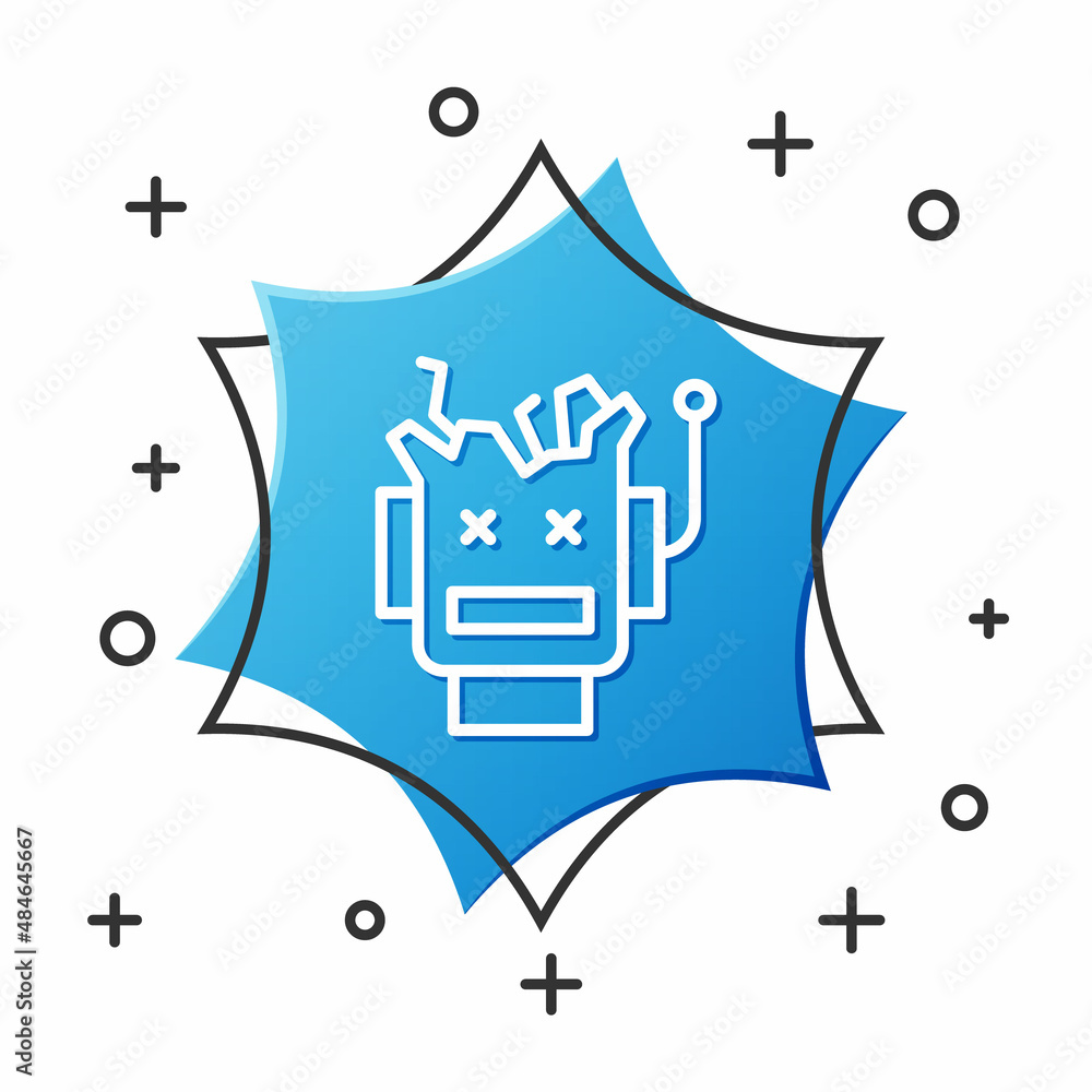 Poster white line broken robot icon isolated on white background. artificial intelligence, machine learning
