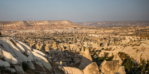 Kapadokya, Turkey – November 2020. magical landscape of  fairy chimneys in Cappadocia central Turkey