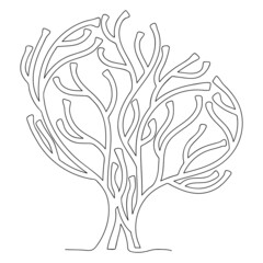 Continuous line drawing. Tree. Hand drawn vector illustration on white background