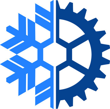 Snowflake gear hexagon industrial blue logo