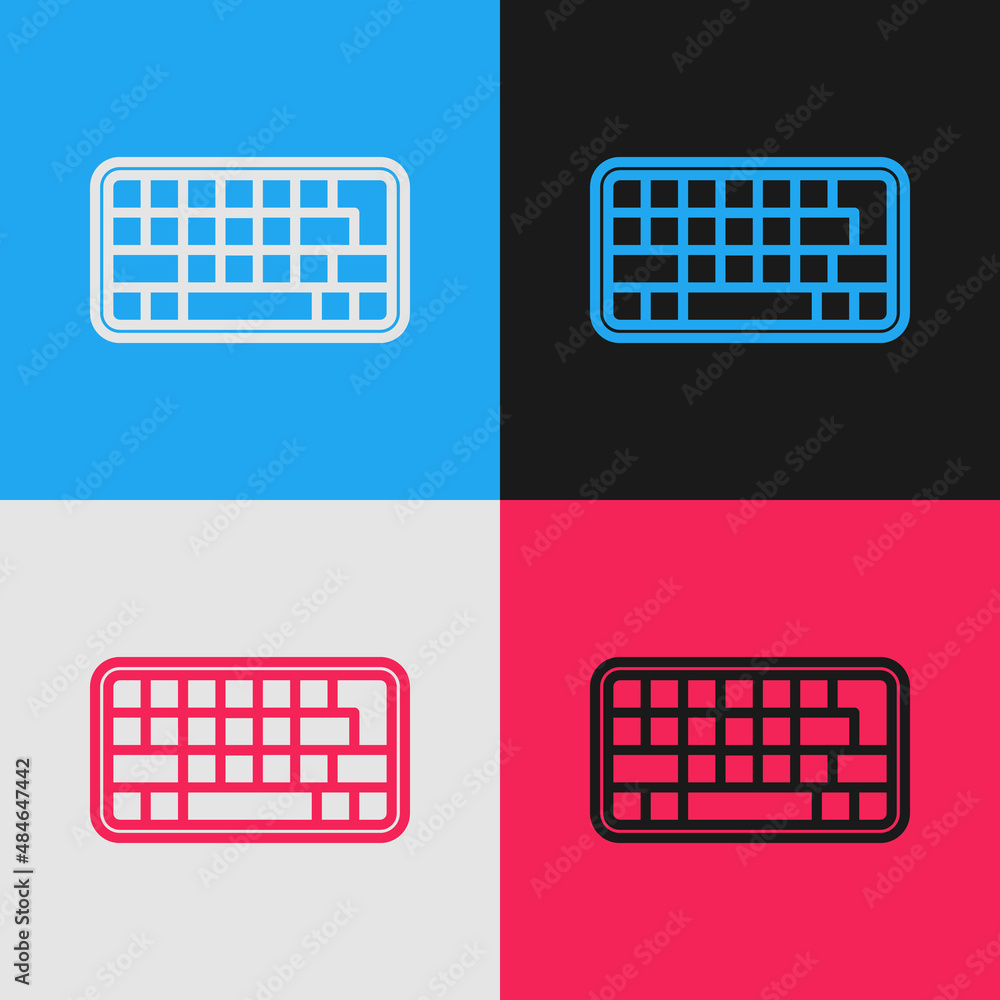 Poster pop art line computer keyboard icon isolated on color background. pc component sign. vector