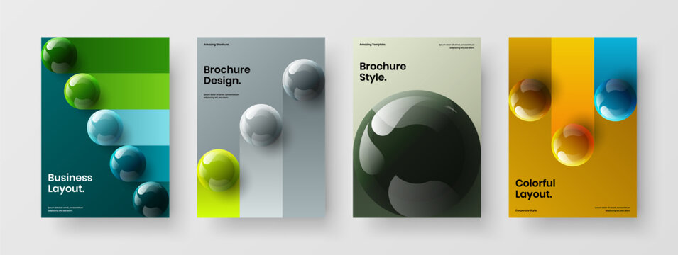 Fresh front page design vector illustration set. Simple realistic balls corporate identity concept composition.