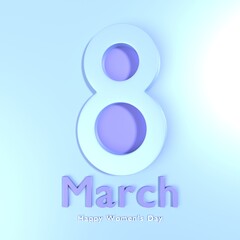Fototapeta na wymiar 8 March Text to Celebrate International Women's Day on Blue