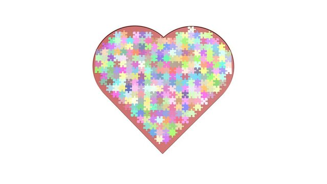 World Autism Awareness Day healthcare Heart in the form of puzzles to collect together 4k