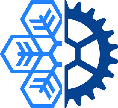 Snowflake Involute gear hexagon blue logo
