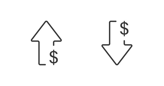 Dollar arrow isolated icon in line style. Rising and falling currency. Vector business concept