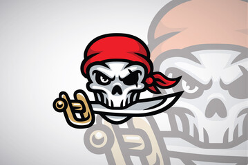 Pirate Skull Head Logo Design Vector Mascot Illustration Icon Art