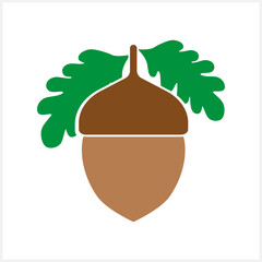 Acorn with leaf clip art. Stencil oak. Vector stock illustration. EPS 10