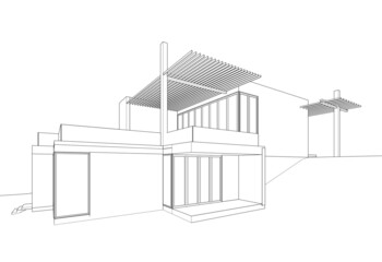 Sketch of modern house vector 3d illustration 