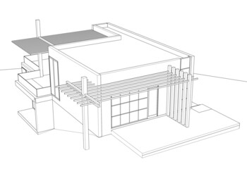 Sketch of modern house vector 3d illustration 