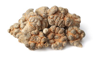Dried herb, notoginseng roots isolated on white background