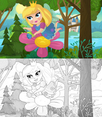 Obraz na płótnie Canvas cartoon scene with nature forest princess and castle