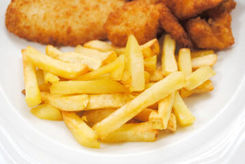 Close Up of Crispy Chips Part of a Fish and Chips Dinner