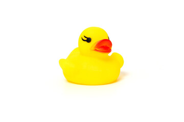 Yellow duck. Children's toy for bathing in a bathtub isolated on a white background.