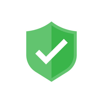 Green Shield and Checkmark Icon on White background, Vector.