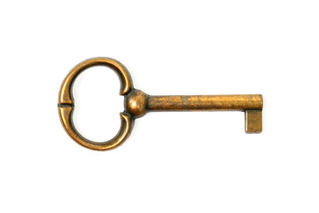 Iron old key isolated on white background.