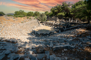 Amphitheater of the ancient city of Priene. The ancient city of Priene is an Ionian city established in Aydın Söke, approximately 100 km from the ancient city of Ephesus. Turkey