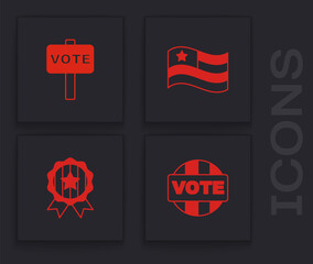Set Vote, , American flag and Medal with star icon. Vector
