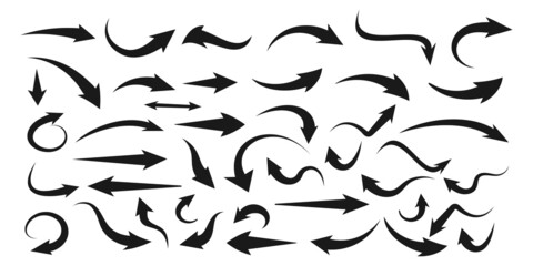 Hand drawn arrow collections. Set of arrows isolated on white background.