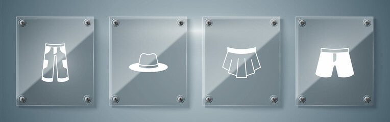 Set Short or pants, Skirt, Man hat and Pants. Square glass panels. Vector