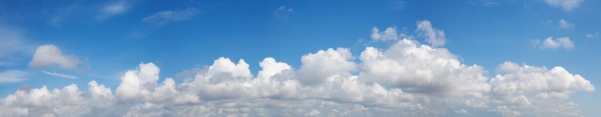 White clouds on blue sky, panoramic sky clouds background