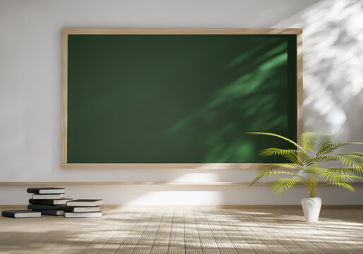 3D illustration. Empty classroom and blackboard.