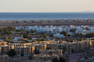 Fototapeta premium Aerial view of Dahab town from the mountain nearby, South Sinai, Egypt