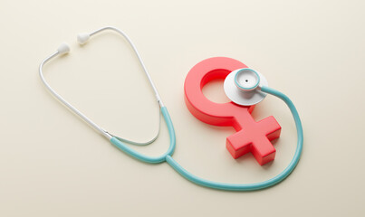 Doctor for a woman. Stethoscope and woman gender symbol. 3d render © adragan