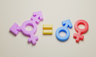 Equal rights for transgender people. Social equality by gender. 3d render