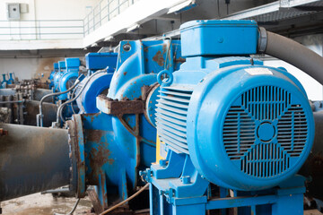 Naklejka na ściany i meble Several water pumps with large electric motors Of water Treatment Plant