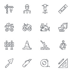 Set of vector construction line icons isolated