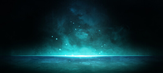 Marvelous Stage With Spotlight Creepy Smokey with Pale Turquoise Colors Abstract Background Surreal Concept For Graphic Design
