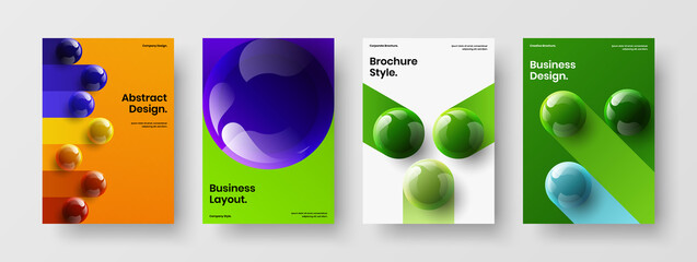 Abstract 3D balls booklet concept bundle. Bright front page design vector illustration set.