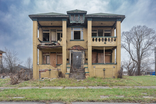 Abandoned House On Empty Street In Urban Detroit