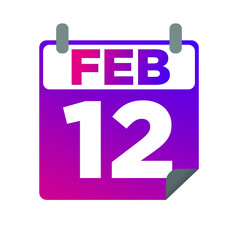 February 12. Single day calendar. minimalist flat illustration in purple color. eps 10