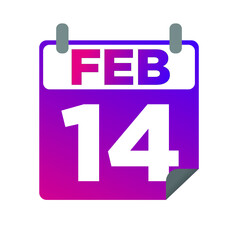 February 14. Single day calendar. minimalist flat illustration in purple color. eps 10