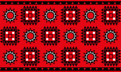 abstract geometric Ethnic Pattern fabric white black red for background or wallpaper.	