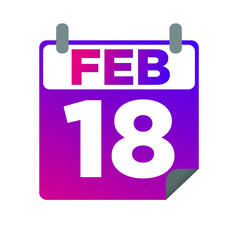 February 18. Single day calendar. minimalist flat illustration in purple color. eps 10