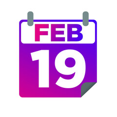 February 19. Single day calendar. minimalist flat illustration in purple color. eps 10