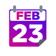 February 23. Single day calendar. minimalist flat illustration in purple color. eps 10