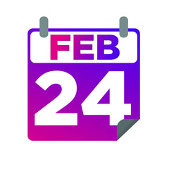 February 24. Single day calendar. minimalist flat illustration in purple color. eps 10