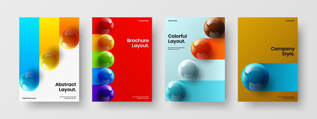 Premium brochure A4 design vector illustration bundle. Colorful 3D spheres leaflet template composition.