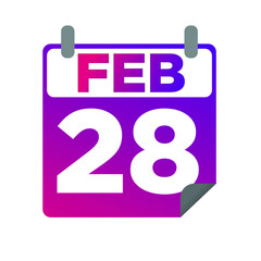 February 28. Single day calendar. minimalist flat illustration in purple color. eps 10
