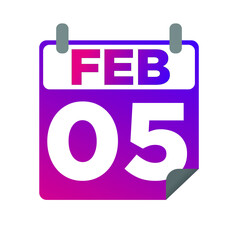 February 05. Single day calendar. minimalist flat illustration in purple color. eps 10