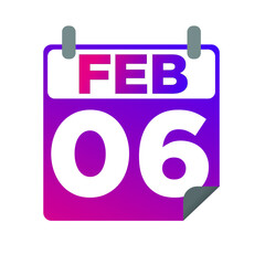 February 06. Single day calendar. minimalist flat illustration in purple color. eps 10