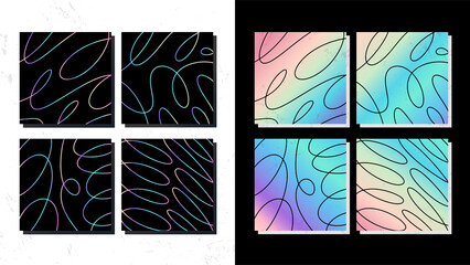 Retro style labels set with abstract lines on holographic frame